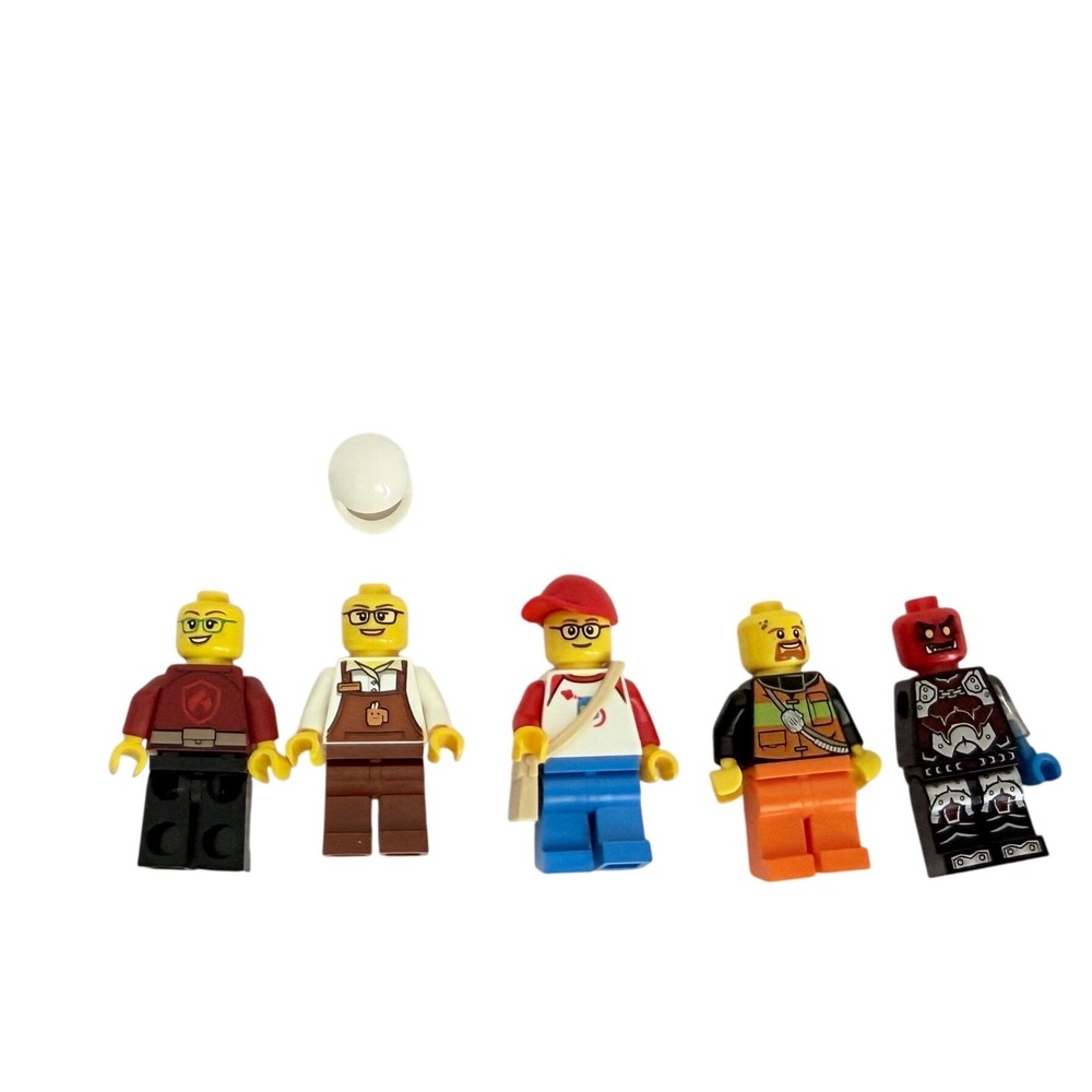 LEGO Minifigures Lot 5 Figures Multi Barista Space Fan Firefighter Demon Warrior